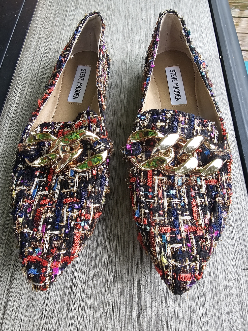 Steve Madden Famed Multicolor Tweed Chain Loafer Flats - Women's Size 7M
